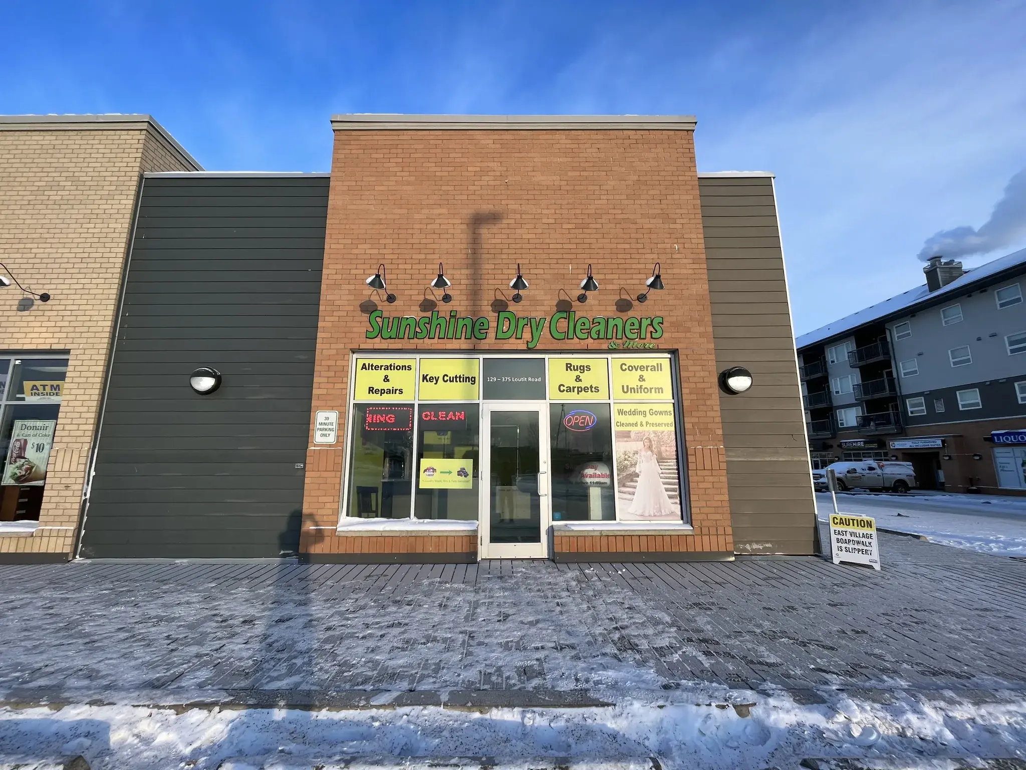 Sunshine Dry Cleaners and More storefront at 375 Loutit Road in Fort McMurray